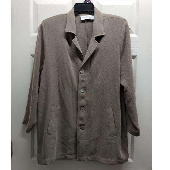 Chico's Vintage Private Edition Size Large (2) Taupe Button Up Longline Blazer - Picture 1 of 6